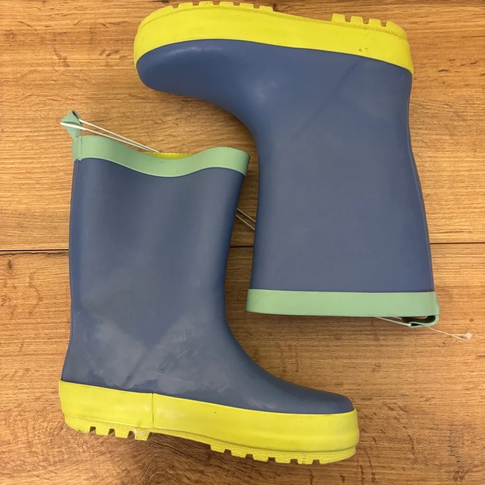 Harper Canyon Audra Rain Boots Blue Green Kids Size 11 Rubber Lug Sole Pull On